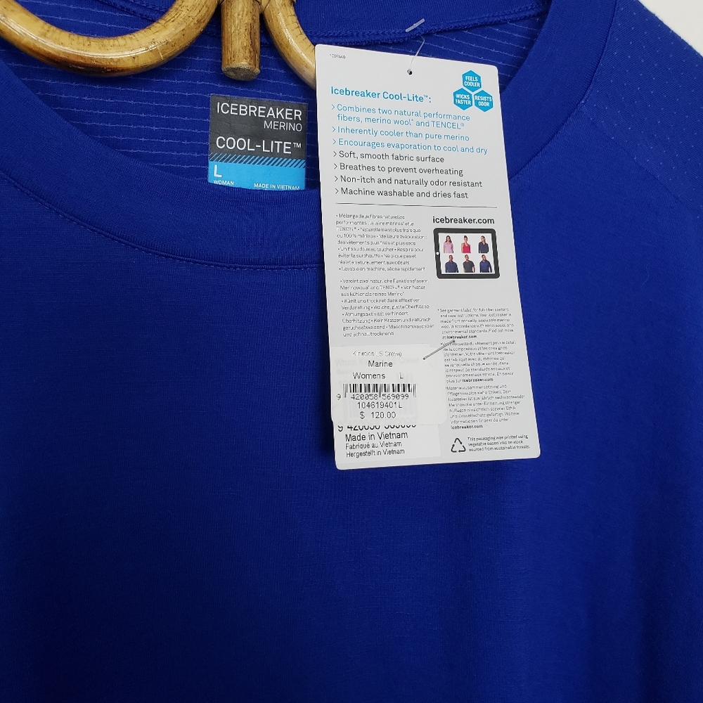 Icebreaker Cool-Lite™ Kinetica Long Sleeve Crewe Blue Top Womens Large - Picture 4 of 6
